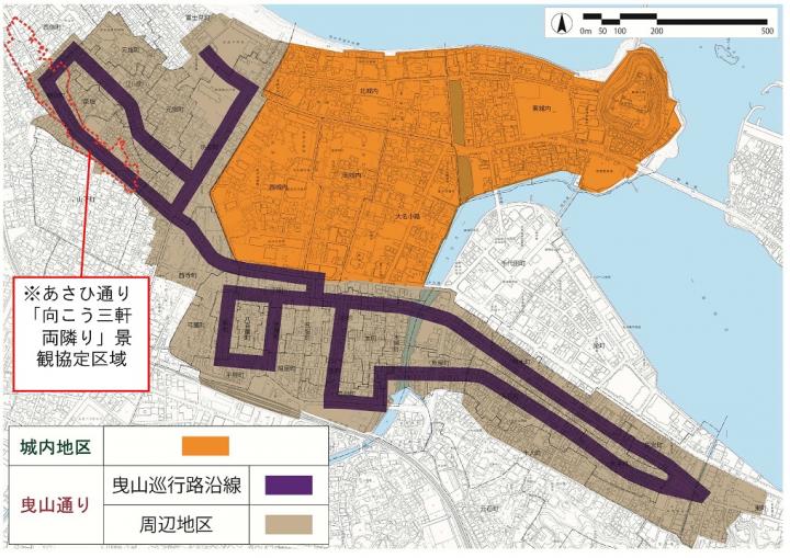 区域図：唐津市景観計画重点区域である城内地区曳山通り地区