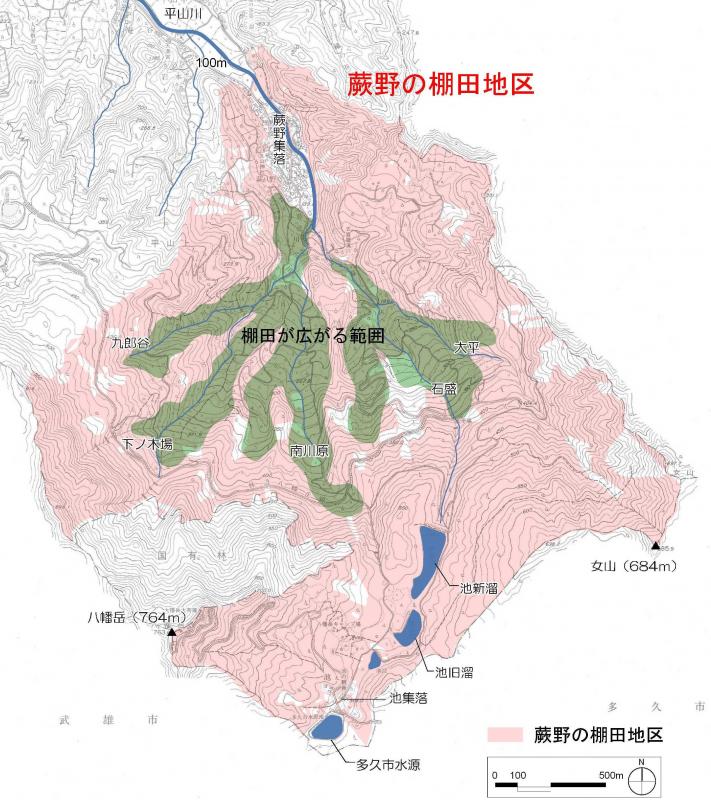 区域図：唐津市景観計画重点区域である蕨野の棚田地区