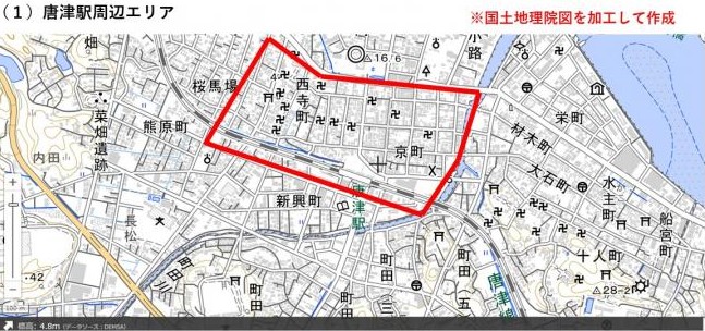 (1)唐津駅周辺エリアの地図