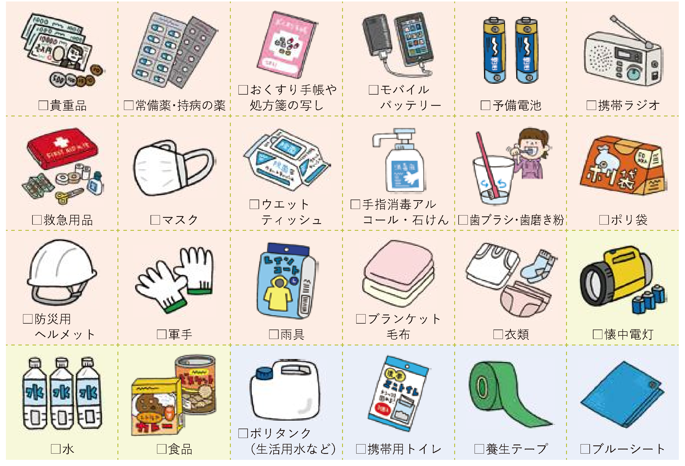 非常時の持ち出し品や備蓄品のリスト写真