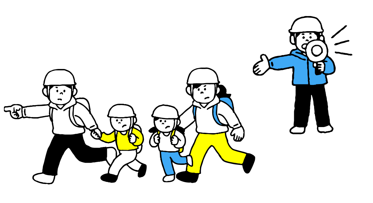 スムーズに避難している人たちのイラスト