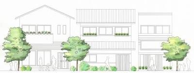 挿絵：あさひ通り向こう三軒両隣景観協定区域内のイメージ