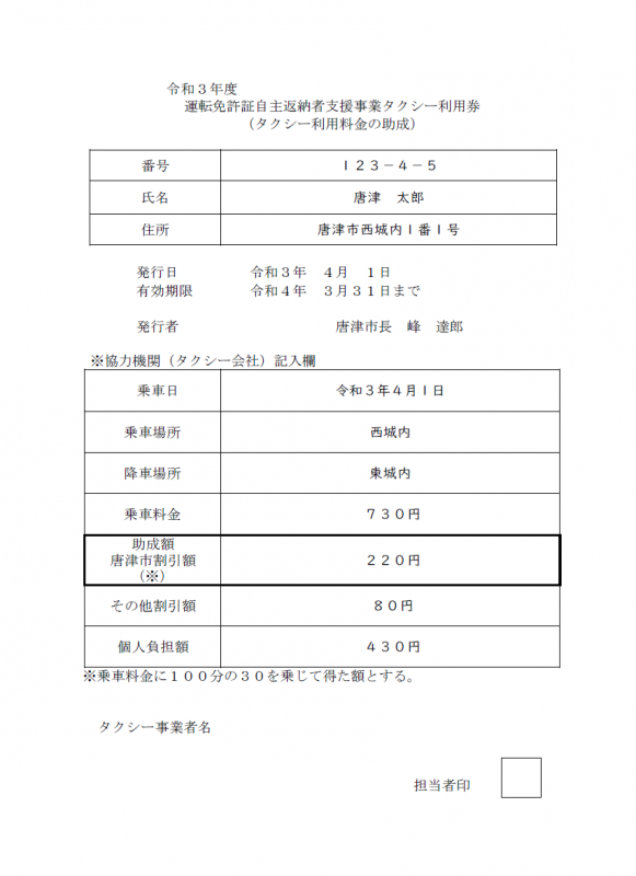 タクシー利用券